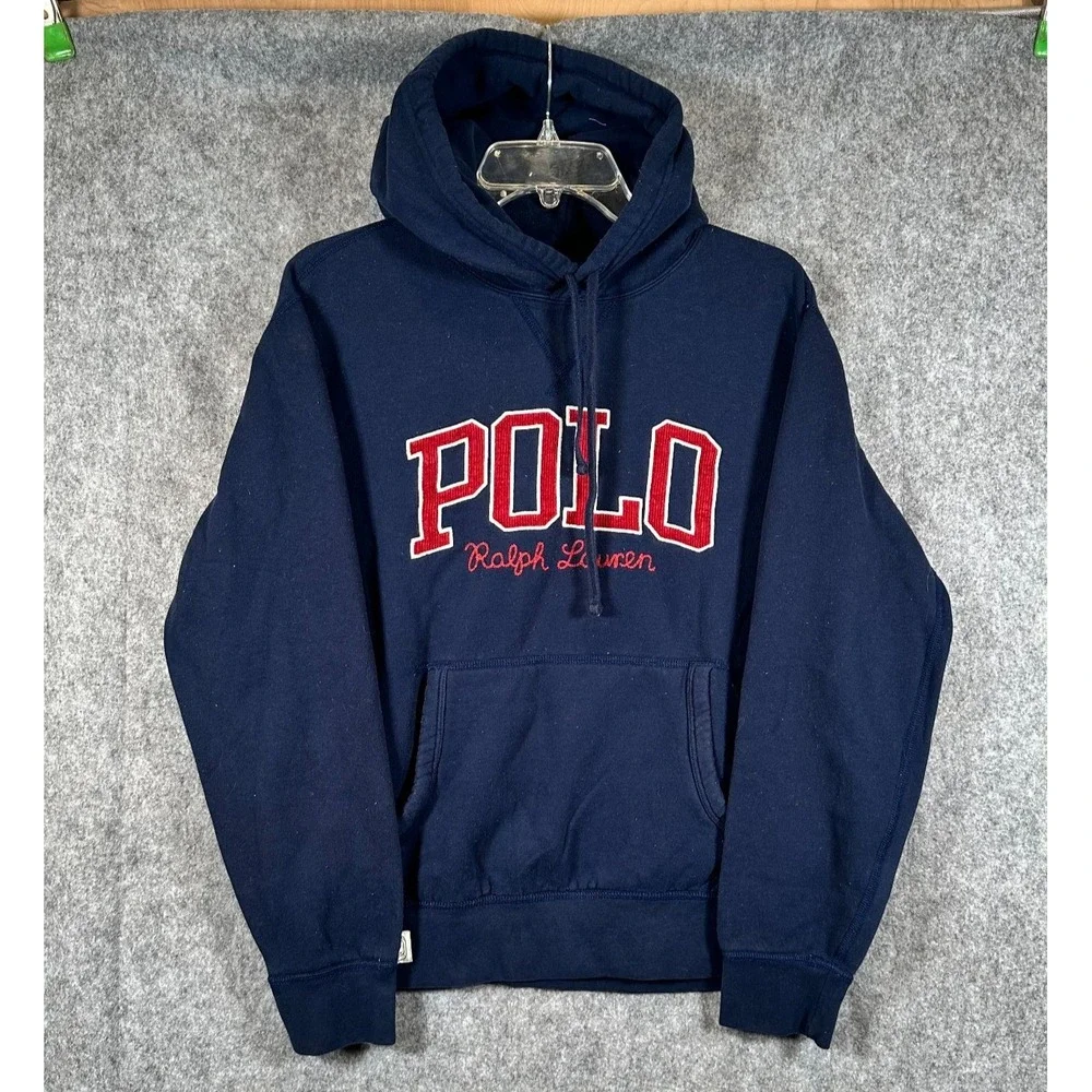 Polo Ralph Lauren Hooded Sweatshirt Mens Medium Embroidered Navy Academia